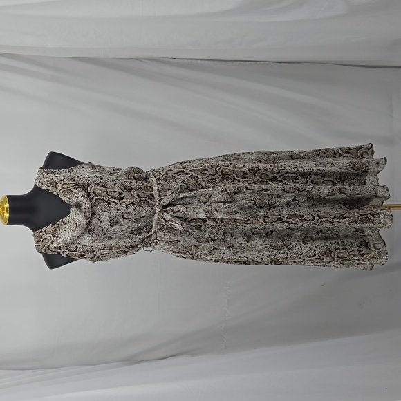 MSK Sleeveless Snake Print Cowl Neckline Brown Cream Belt Included Midi  Size 4 - Picture 1 of 14
